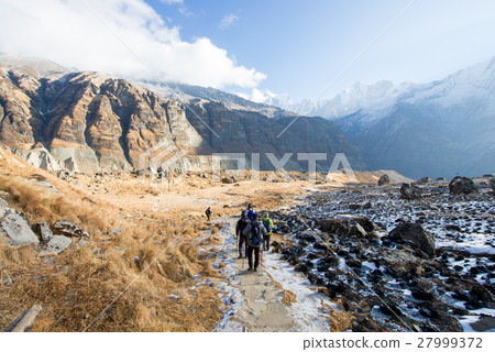 mountaineer are trekking to Himalayas sanctuary  27999372