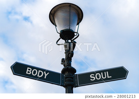 Body versus Soul directional signs on guidepost Body versus Soul directional signs on guidepost 28001213
