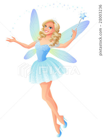 Vector beautiful blue fairy with magic wand and Vector beautiful blue fairy with magic wand and 28003236