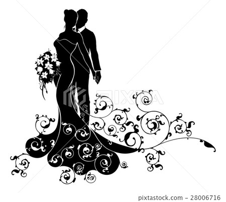 Bride and Groom Wedding Pattern Dress Silhouette 28006716
