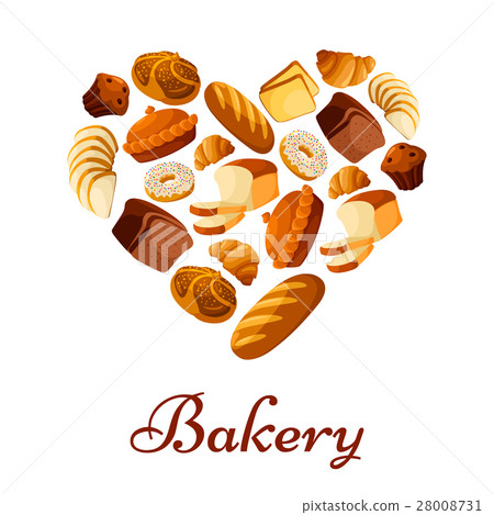 Bakery bread and pastry heart vector poster 28008731