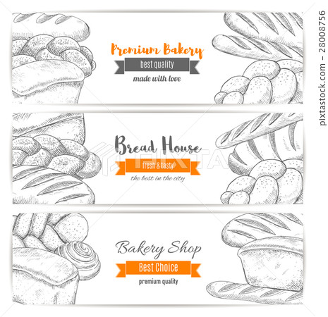 Bread house or bakery shop vector sketch banners 28008756