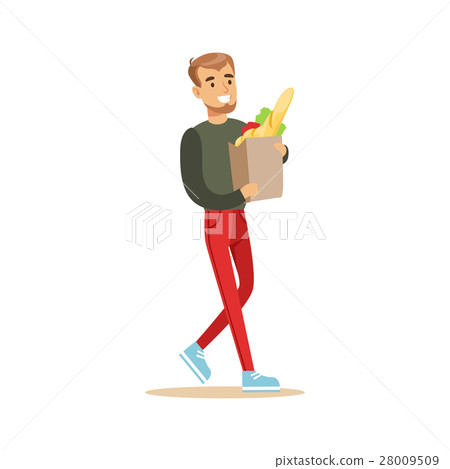 Man With Paper Bag Of Groceries Shopping In 28009509