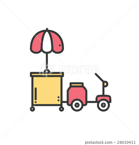 Street food retail thin line icon. Tricycle trade Street food retail thin line icon. Tricycle trade 28010411