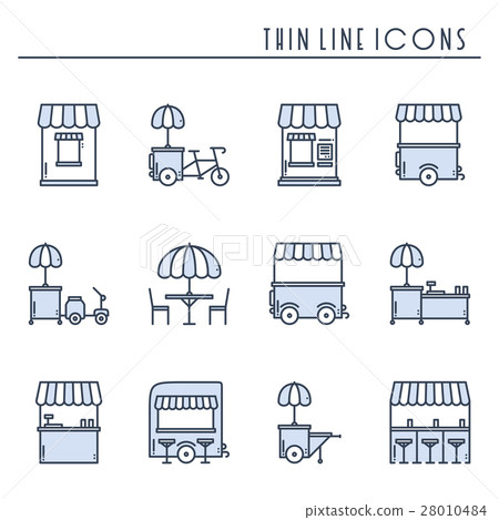 Street food retail thin line icons set. Food truck 28010484