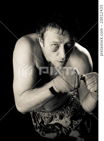 Fighter portrait with gloves. Fighter portrait with gloves. 28012435