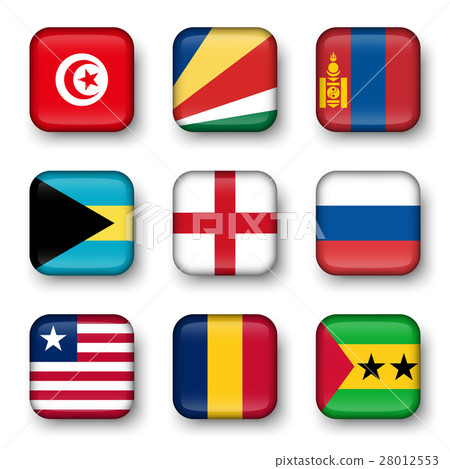 Set of world flags quadrangular badges Set of world flags quadrangular badges 28012553