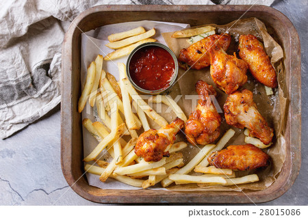 Fried chicken legs with french fries Fried chicken legs with french fries 28015086