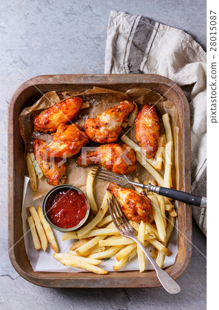 Fried chicken legs with french fries Fried chicken legs with french fries 28015087