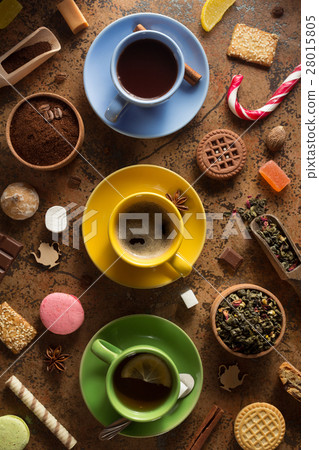 cup of coffee, tea and cacao cup of coffee, tea and cacao 28015805