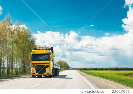 Truck In Motion On Country Road. Motion Cars On 28017631