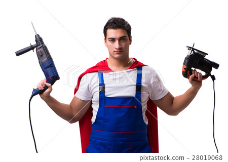 Super hero repairman isolated on the white 28019068