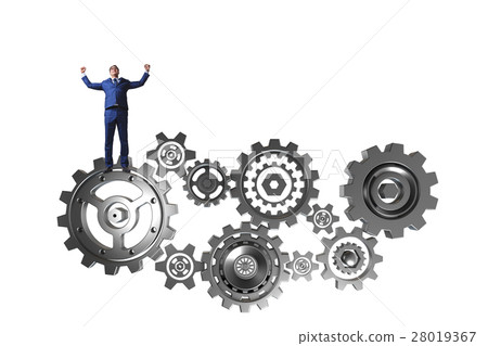 Businessnman in teamwork concept with cogwheels Businessnman in teamwork concept with cogwheels 28019367