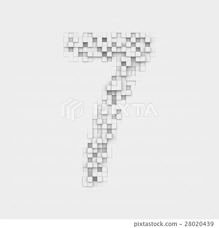 Rendering number 7 made up of white square uneven Rendering number 7 made up of white square uneven 28020439