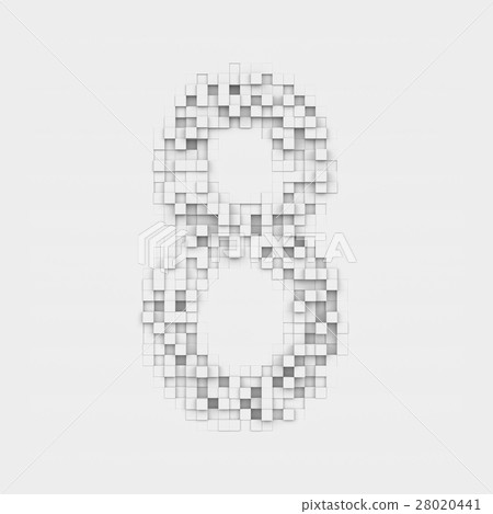 Rendering number 8 made up of white square uneven Rendering number 8 made up of white square uneven 28020441