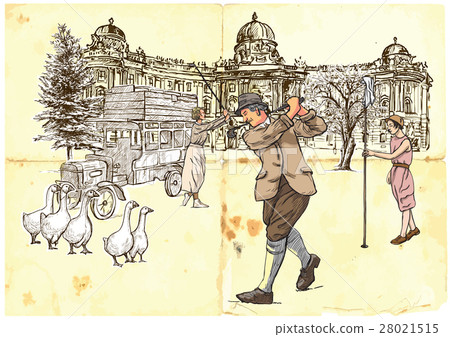 golfers - an hand drawn colored vector golfers - an hand drawn colored vector 28021515