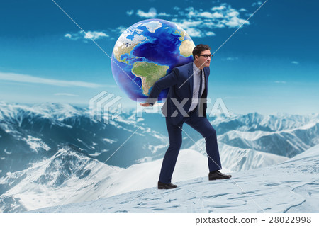 Businessman carrying Earth on his shoulders Businessman carrying Earth on his shoulders 28022998
