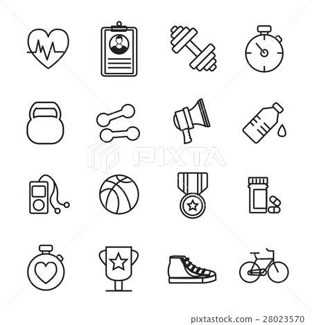 Vector icon set of fitness equipment Vector icon set of fitness equipment 28023570
