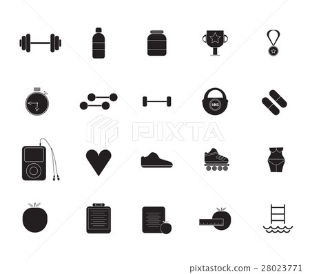 Vector icon set of fitness equipment Vector icon set of fitness equipment 28023771