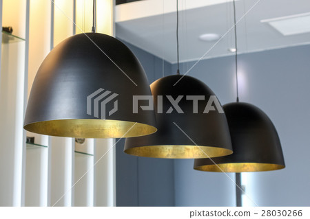close up hanging black ceiling lamp decoration 28030266