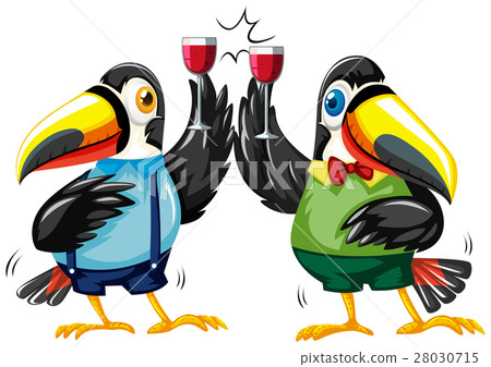 Two toucan birds with wine glasses Two toucan birds with wine glasses 28030715