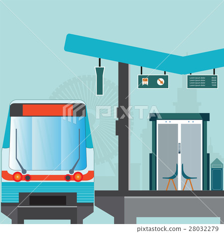 Front view of Train station platform of subway  28032279