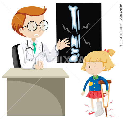 Girl with broken bone seeing doctor Girl with broken bone seeing doctor 28032646