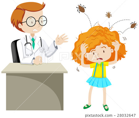 Doctor examining girl with head lice 28032647
