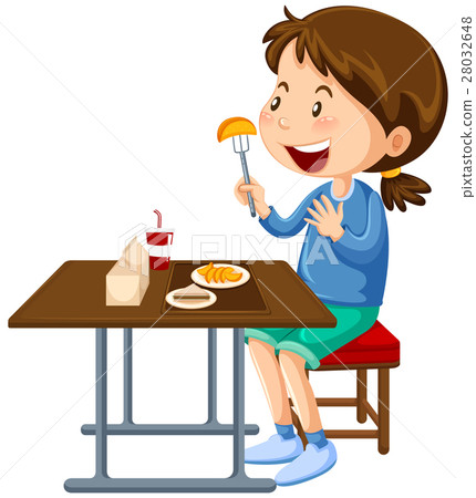 Girl eating at the canteen dining table Girl eating at the canteen dining table 28032648