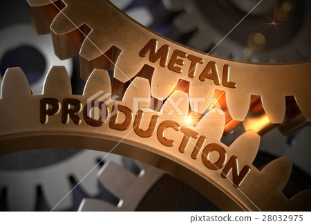 Metal Production Concept. Golden Cog Gears. 3D Metal Production Concept. Golden Cog Gears. 3D 28032975