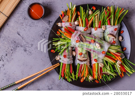 Spring rolls with vegetables and shiitake. Spring rolls with vegetables and shiitake. 28033017