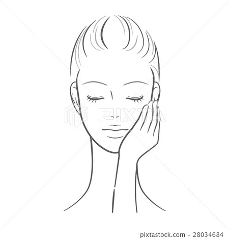 女人_一個女人用她的左手在她的臉上 女人_一個女人用她的左手在她的臉上 28034684