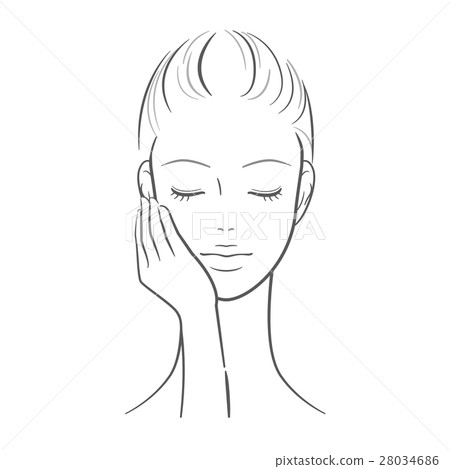 Woman _ A woman with her right hand on her face Woman _ A woman with her right hand on her face 28034686