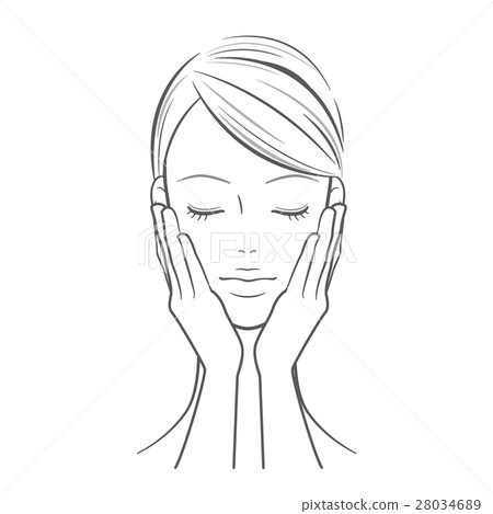 Female _ A woman with both hands on her face Female _ A woman with both hands on her face 28034689