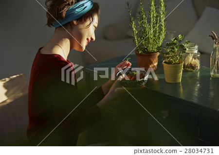 A woman enjoying a family garden A woman enjoying a family garden 28034731
