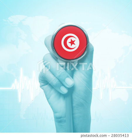 hand holding stethoscope with Tunisia flag. 28035413