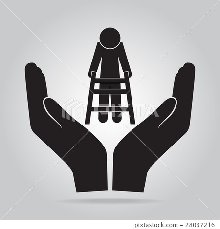 Elderly man and walker in hand icon 28037216