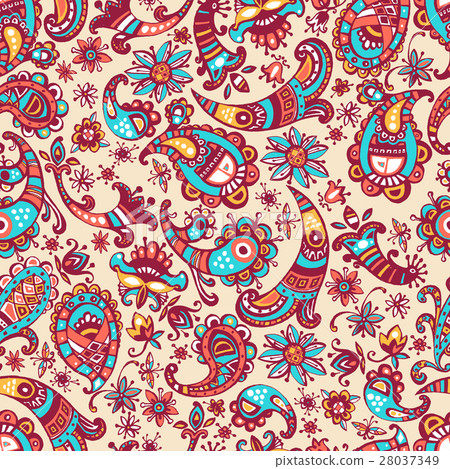 Vector seamless hand drawn colorful pattern with - Stock Illustration ...