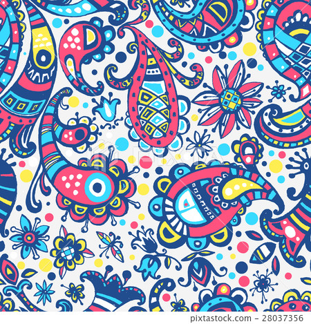 Vector seamless hand drawn colorful kawaii pattern 28037356