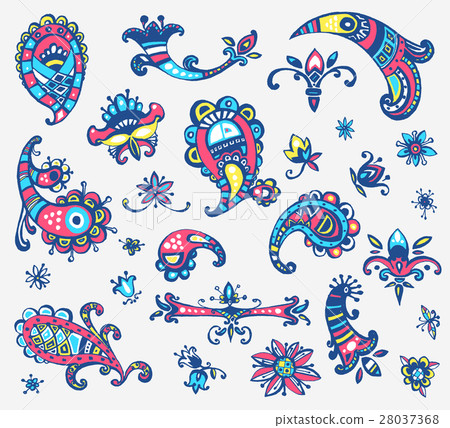 Collection Of Vector Hand Drawn Colorful Kawaii - Stock Illustration 