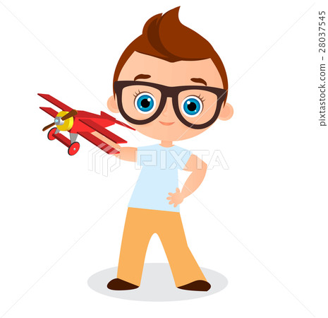 Young Boy with glasses and toy plane. Young Boy with glasses and toy plane. 28037545