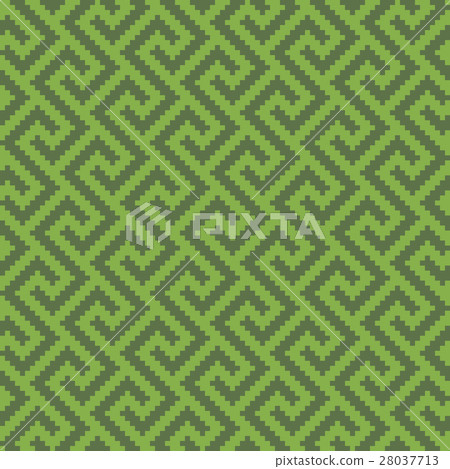 Meander Pixel Art Greenery Seamless Pattern. Meander Pixel Art Greenery Seamless Pattern. 28037713