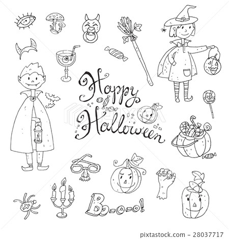 Hand drawn doodle collection of halloween element Hand drawn doodle collection of halloween element 28037717