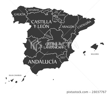 Spain Map labelled black 28037767