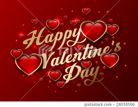 Happy Valentines Day red lettering Greeting Card - Stock Illustration ...