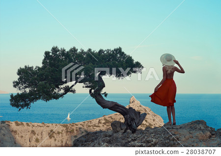 Fashion photo of romantic lady looking at the sail Fashion photo of romantic lady looking at the sail 28038707