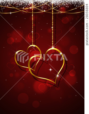 Golden Hearts On Red Background 28038804