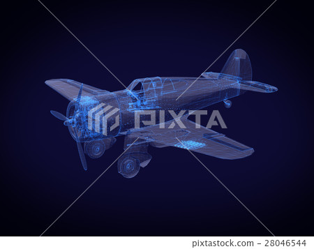 blue x-ray Aircraft on a dark background.3D render blue x-ray Aircraft on a dark background.3D render 28046544