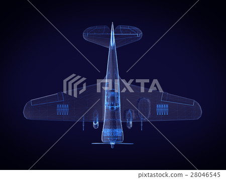 blue x-ray Aircraft on a dark background.3D render blue x-ray Aircraft on a dark background.3D render 28046545
