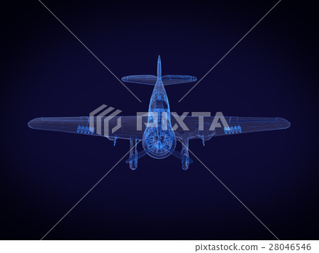 blue x-ray Aircraft on a dark background.3D render blue x-ray Aircraft on a dark background.3D render 28046546
